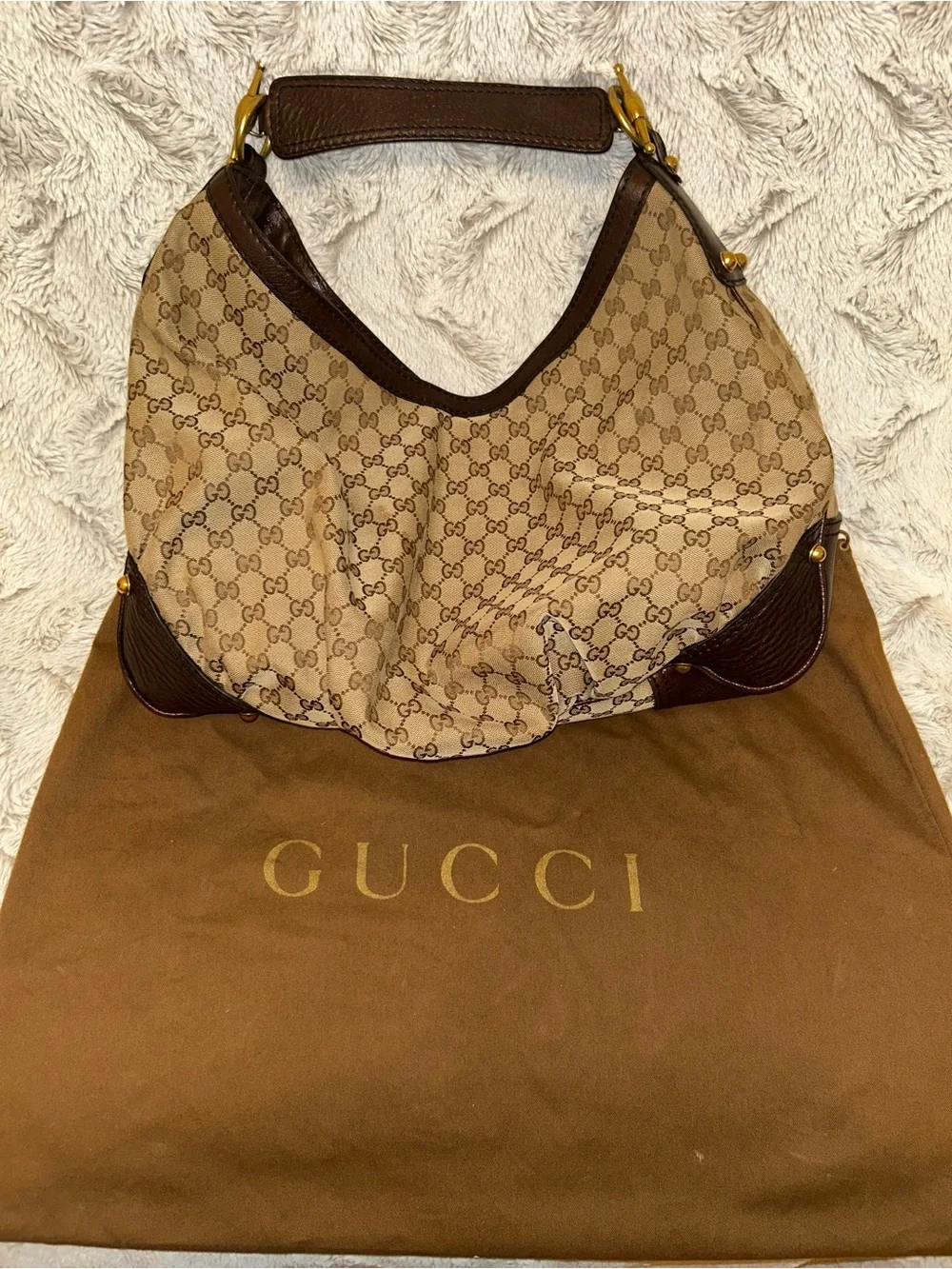 Gucci GG canvas jockey large hobo bag